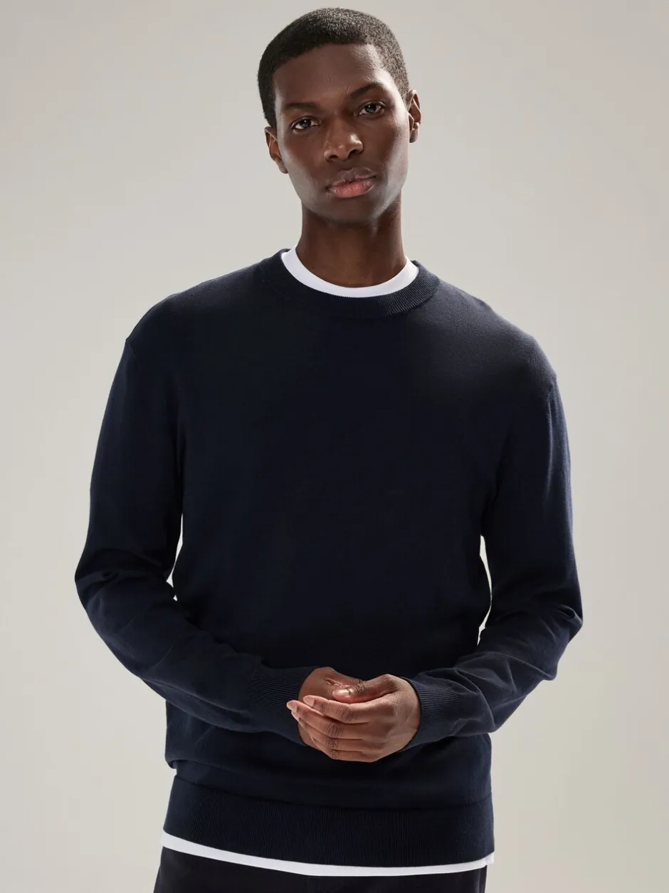 Gebreide Kleding|Next - Effen - Regular Fit Cotton Rich Crew Neck Jumper Donkerblauw