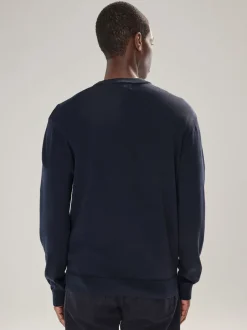 Gebreide Kleding|Next - Effen - Regular Fit Cotton Rich Crew Neck Jumper Donkerblauw