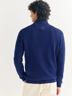 Gebreide Kleding*Next Donkerblauw - Effen - Regular fit 100% katoenen premium trui met korte rits