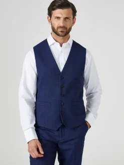 Vesten|Skopes Donkerblauw - Enkele knoop - Harcourt gilet maatpak met enkel rij knopen