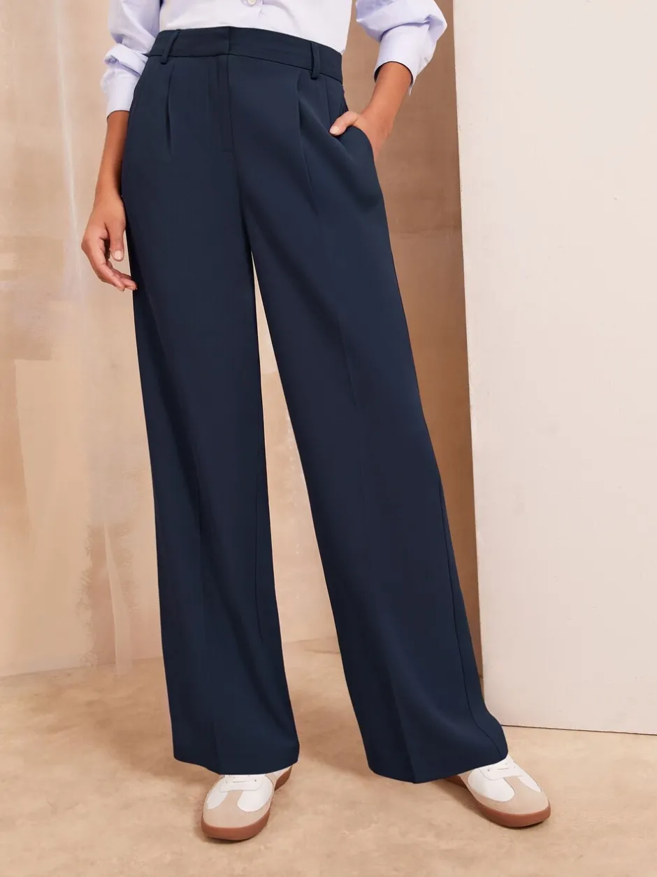 Kostuums En Werkkleding|Broeken|Friends Like These Donkerblauw - Premium broek met wijde pijpen en elastiek aan de achterkant