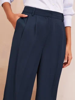 Kostuums En Werkkleding|Broeken|Friends Like These Donkerblauw - Premium broek met wijde pijpen en elastiek aan de achterkant