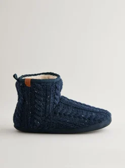 Pantoffels|Next - Gebreide laarspantoffels Donkerblauw