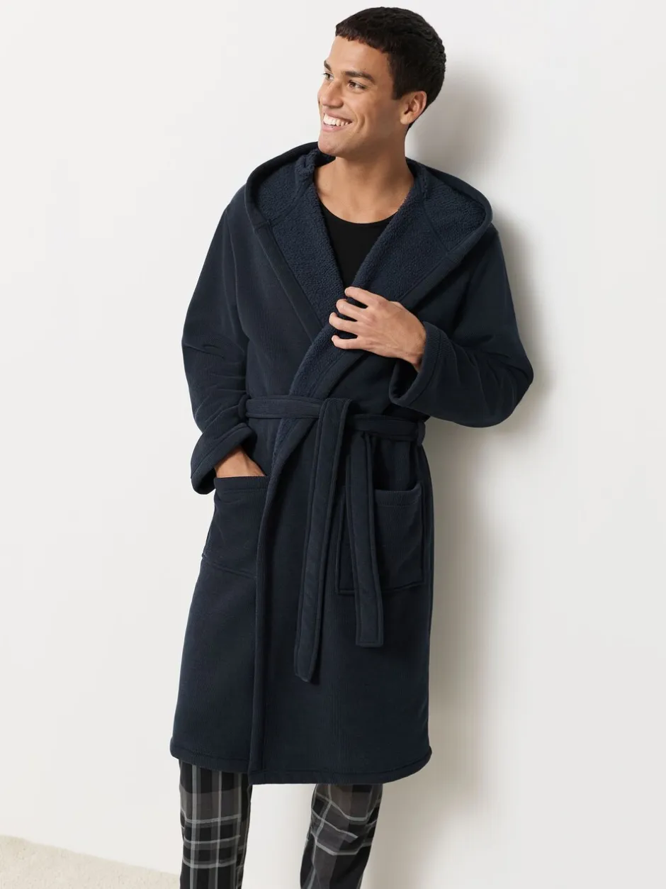 Loungewear|Kamerjassen En Badjassen*Next - Geribbelde kamerjas met textuur Donkerblauw