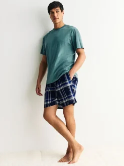 Pyjama's*Next Donkerblauw - Geruite pyjama met korte mouwen