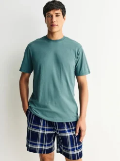Pyjama's*Next Donkerblauw - Geruite pyjama met korte mouwen