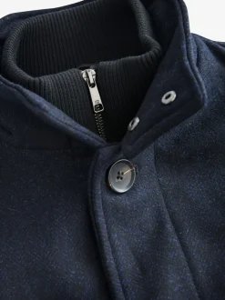 Jassen En Jacks|Next Donkerblauw - Gewatteerde jas van wolmix met visgraatmotief en geïntegreerd gilet