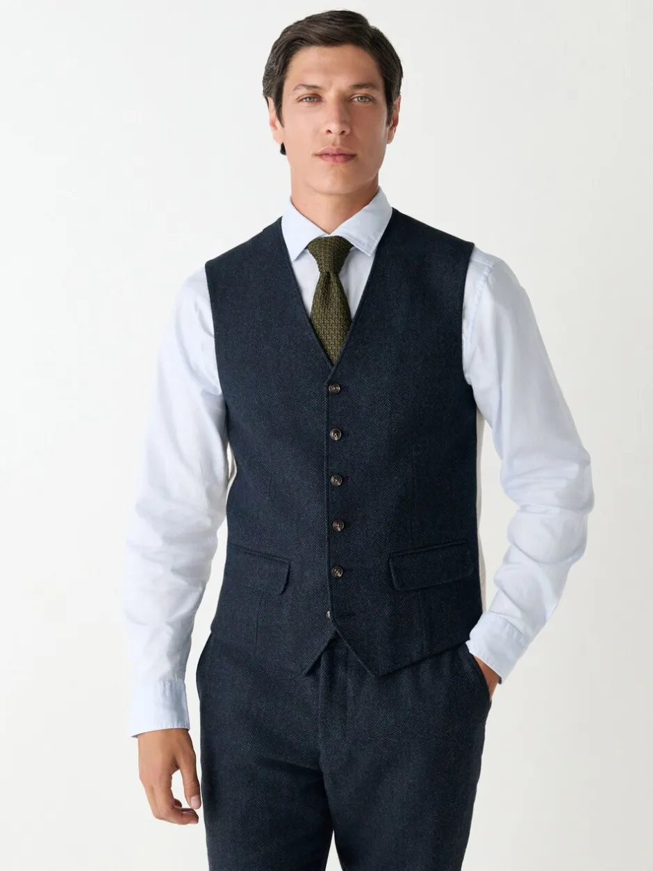 Vesten|Next - Herringbone Wool Blend Suit Waistcoast Donkerblauw