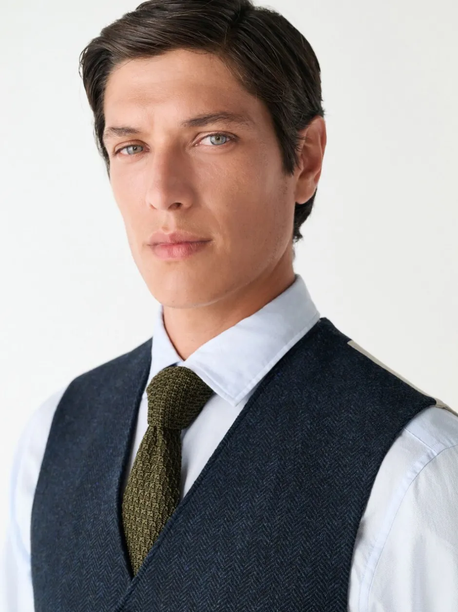 Vesten|Next - Herringbone Wool Blend Suit Waistcoast Donkerblauw