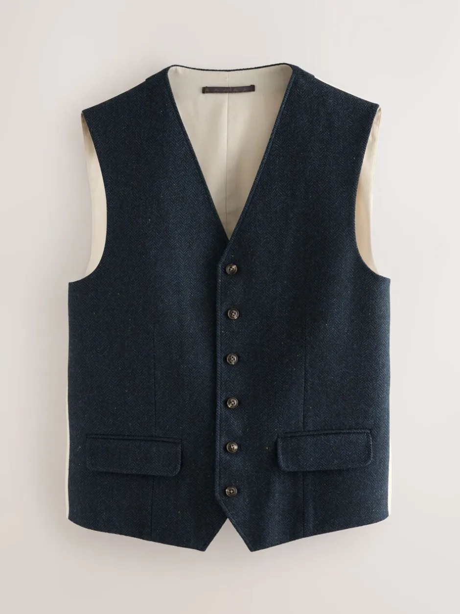 Vesten|Next - Herringbone Wool Blend Suit Waistcoast Donkerblauw
