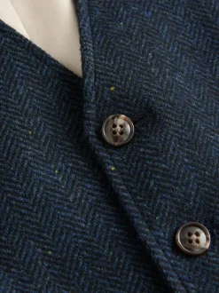 Vesten|Next - Herringbone Wool Blend Suit Waistcoast Donkerblauw