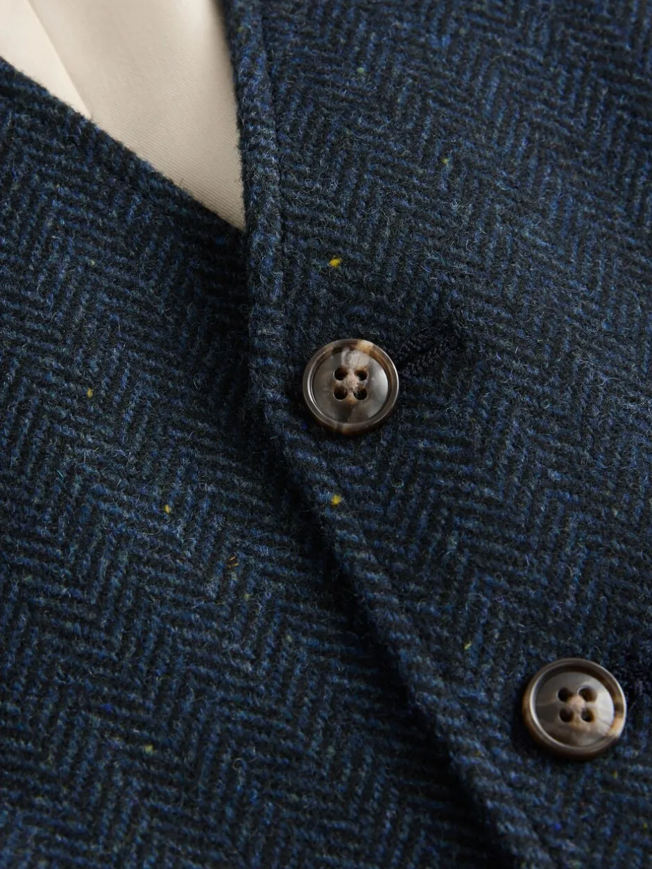Vesten|Next - Herringbone Wool Blend Suit Waistcoast Donkerblauw