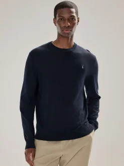Gebreide Kleding*Next - Hertlogo - Regular Fit Cotton Rich Crew Neck Jumper Donkerblauw