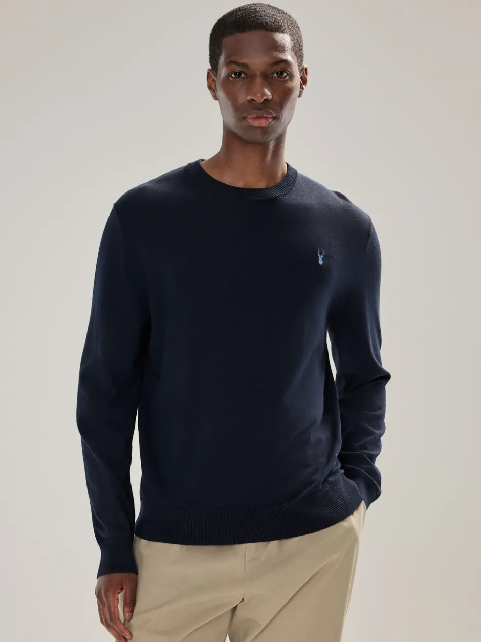 Gebreide Kleding*Next - Hertlogo - Regular Fit Cotton Rich Crew Neck Jumper Donkerblauw