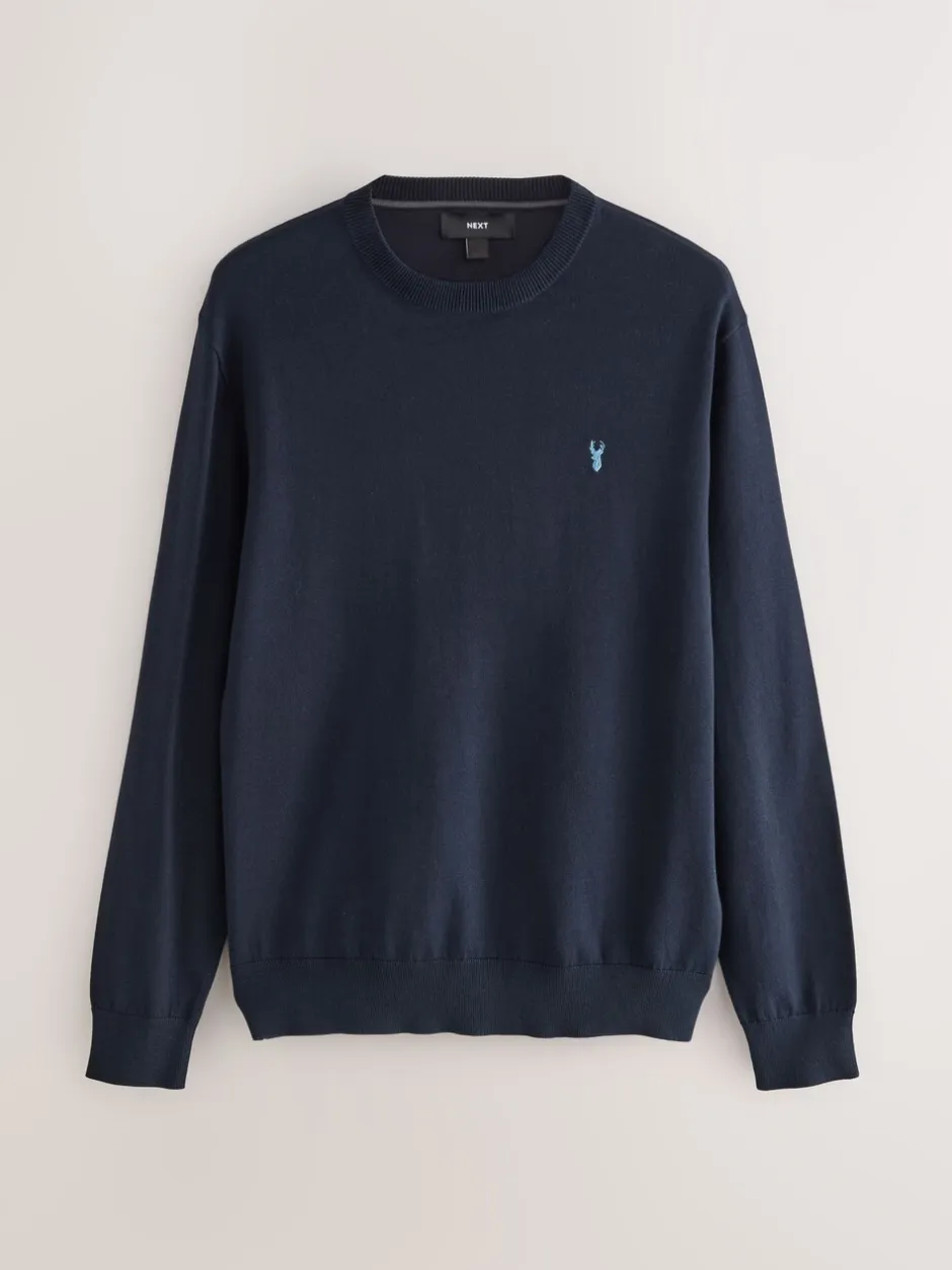 Gebreide Kleding*Next - Hertlogo - Regular Fit Cotton Rich Crew Neck Jumper Donkerblauw