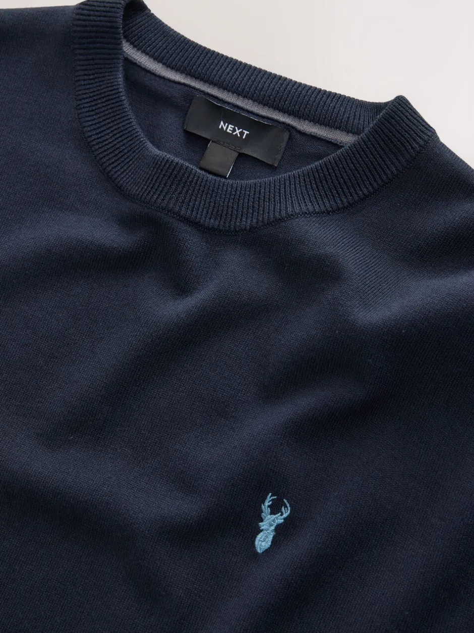 Gebreide Kleding*Next - Hertlogo - Regular Fit Cotton Rich Crew Neck Jumper Donkerblauw