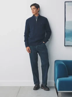 Gebreide Kleding|Next - Hertlogo - Regular fit 100% katoenen premium trui met korte rits Donkerblauw