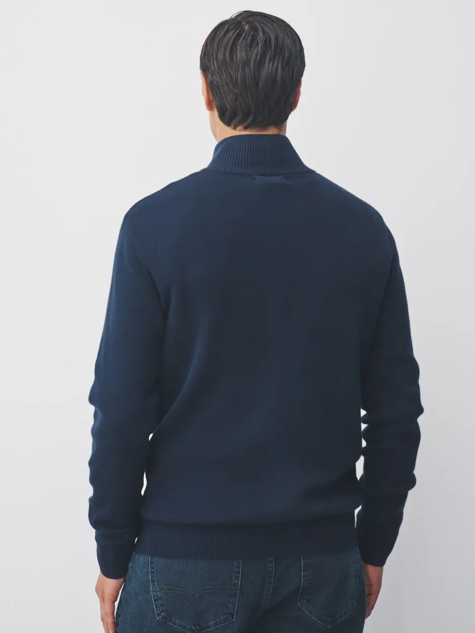 Gebreide Kleding|Next - Hertlogo - Regular fit 100% katoenen premium trui met korte rits Donkerblauw