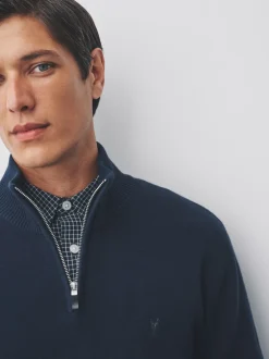 Gebreide Kleding|Next - Hertlogo - Regular fit 100% katoenen premium trui met korte rits Donkerblauw