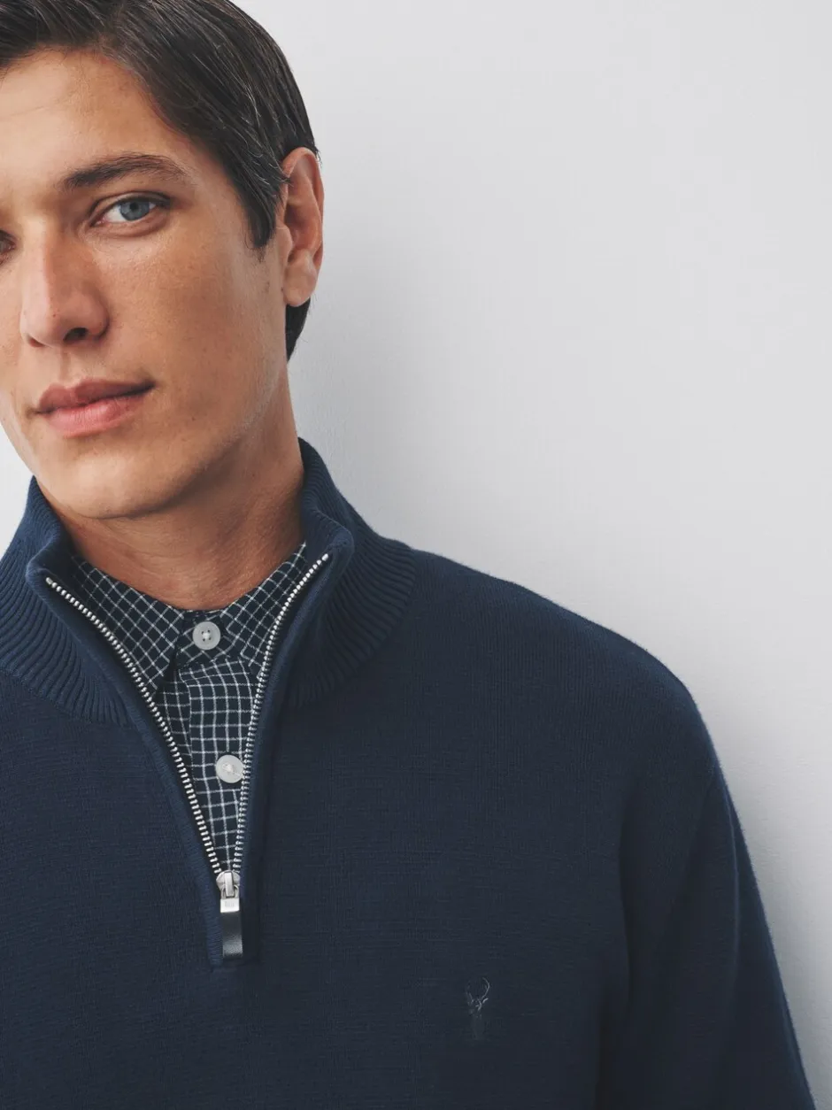 Gebreide Kleding|Next - Hertlogo - Regular fit 100% katoenen premium trui met korte rits Donkerblauw