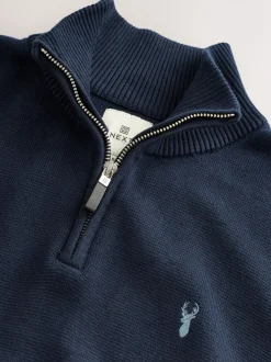 Gebreide Kleding|Next - Hertlogo - Regular fit 100% katoenen premium trui met korte rits Donkerblauw