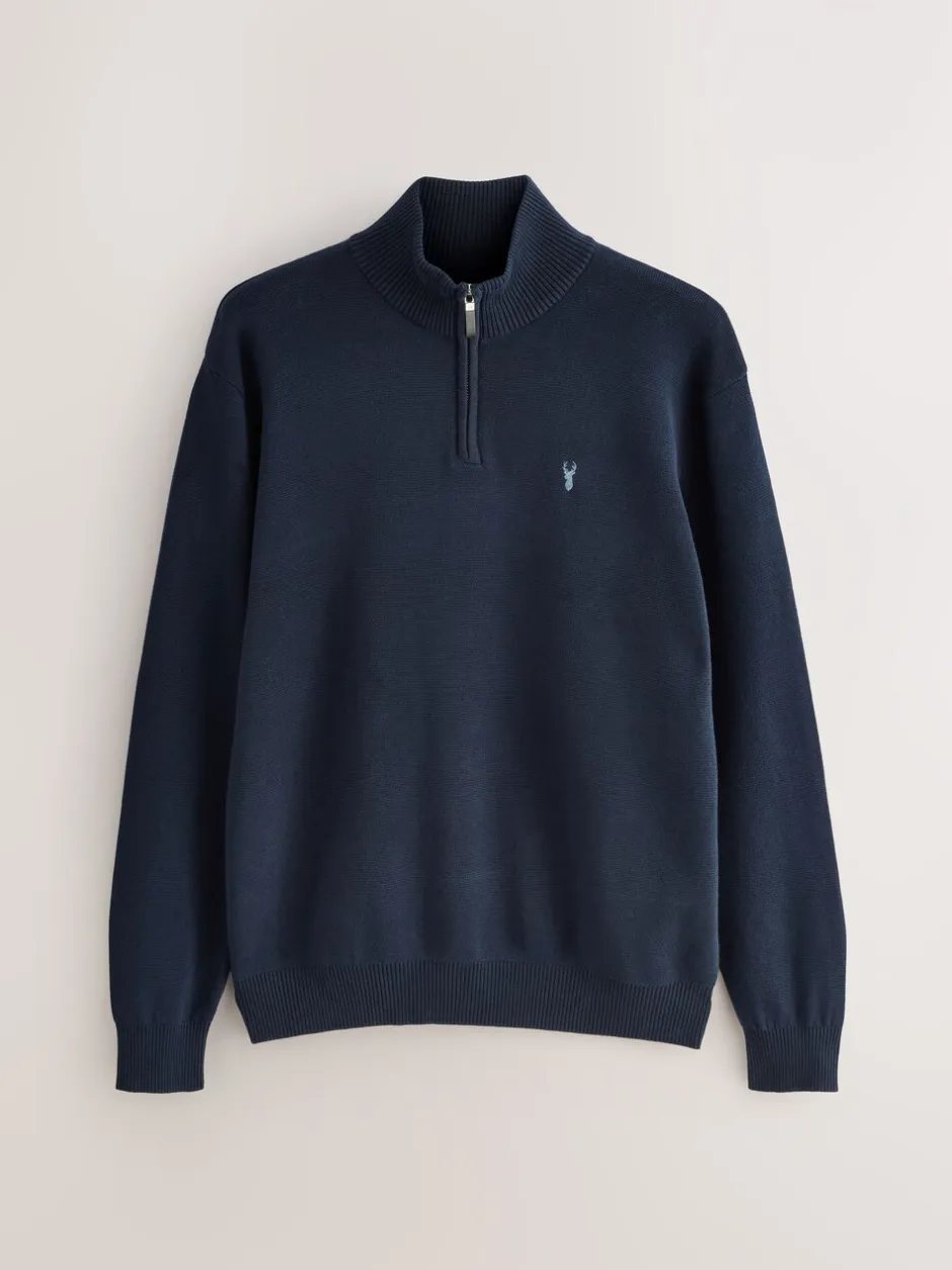 Gebreide Kleding|Next - Hertlogo - Regular fit 100% katoenen premium trui met korte rits Donkerblauw