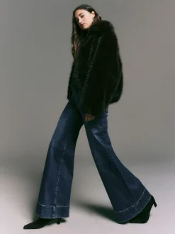 Jeans|Next - High Rise stretchy Jeans met wijde pijpen Donkerblauw