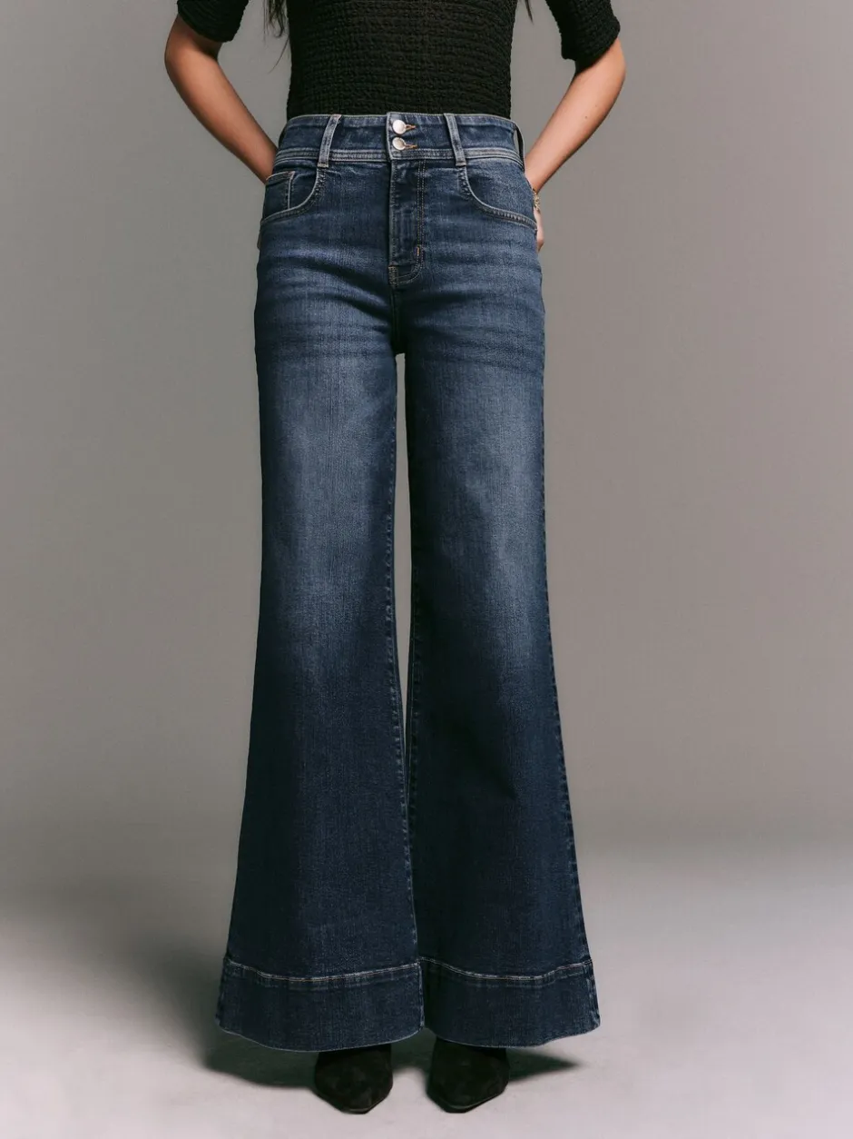 Jeans|Next - High Rise stretchy Jeans met wijde pijpen Donkerblauw