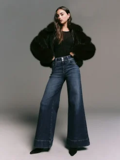 Jeans|Next - High Rise stretchy Jeans met wijde pijpen Donkerblauw