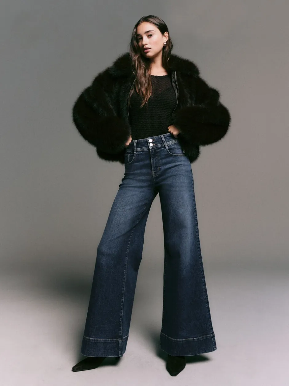 Jeans|Next - High Rise stretchy Jeans met wijde pijpen Donkerblauw