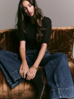 Jeans|Next - High Rise stretchy Jeans met wijde pijpen Donkerblauw