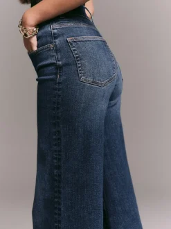Jeans|Next - High Rise stretchy Jeans met wijde pijpen Donkerblauw