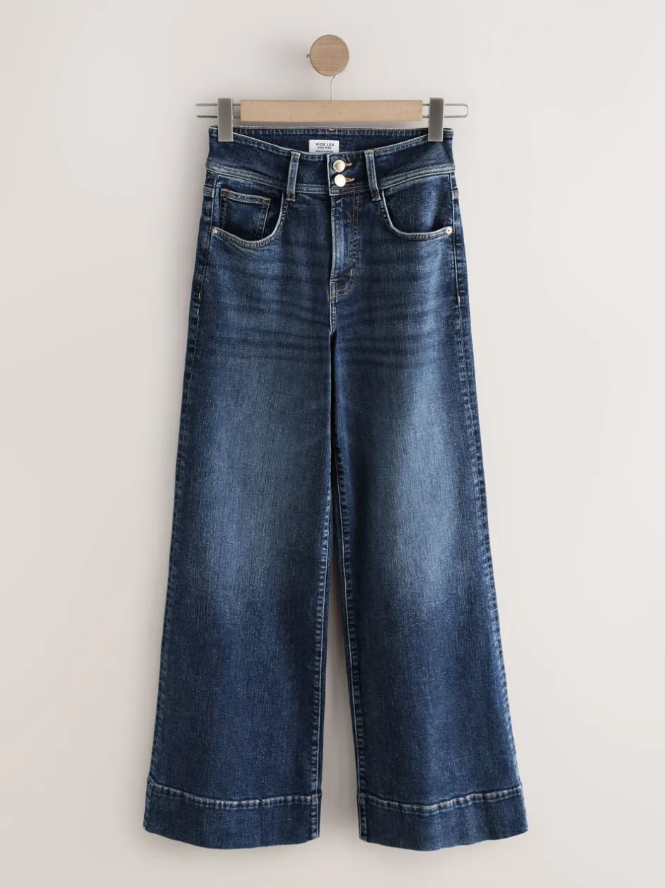 Jeans|Next - High Rise stretchy Jeans met wijde pijpen Donkerblauw