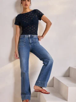 Jeans*Next - Jeans met wijde pijpen en opgestikte zakken Donkerblauw