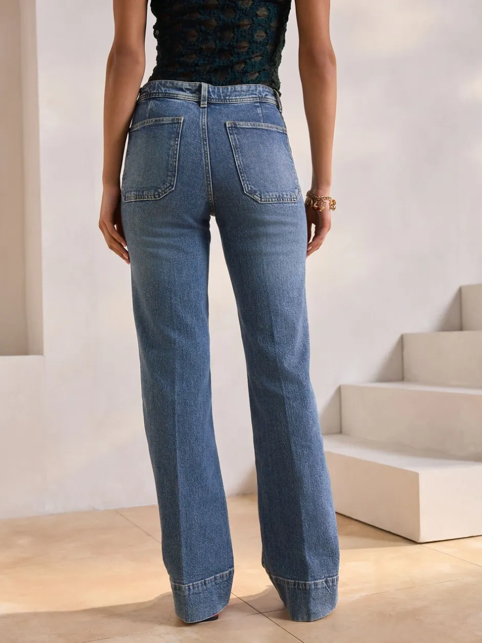 Jeans*Next - Jeans met wijde pijpen en opgestikte zakken Donkerblauw