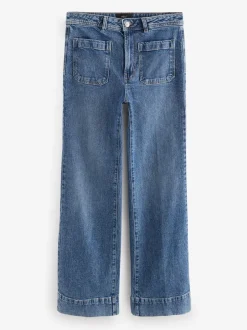 Jeans*Next - Jeans met wijde pijpen en opgestikte zakken Donkerblauw
