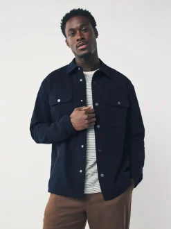 Formele Overhemden|Jassen En Jacks|Next Donkerblauw - Jersey keperstof Overshirt met drukknopen