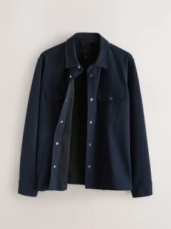 Formele Overhemden|Jassen En Jacks|Next Donkerblauw - Jersey keperstof Overshirt met drukknopen