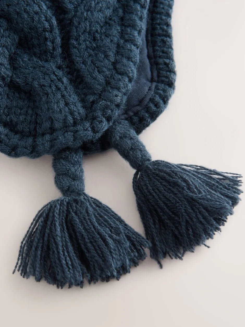 Mutsjes En Antikrabwantjes|Mutsen, Handschoenen En Sjaals|Next - Kabelgebreide Inca-muts met pompon (3mnd-10jr) Donkerblauw