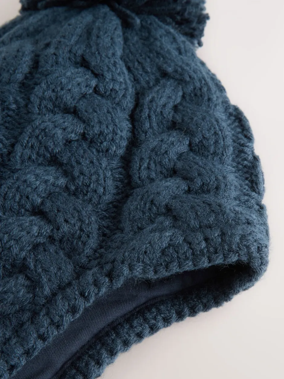 Mutsjes En Antikrabwantjes|Mutsen, Handschoenen En Sjaals|Next - Kabelgebreide Inca-muts met pompon (3mnd-10jr) Donkerblauw