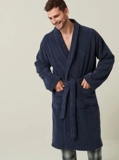 Loungewear|Kamerjassen En Badjassen|Next Donkerblauw - Katoenen kamerjas van badstof
