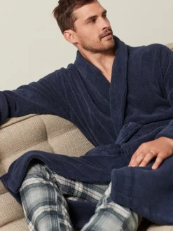 Loungewear|Kamerjassen En Badjassen|Next Donkerblauw - Katoenen kamerjas van badstof