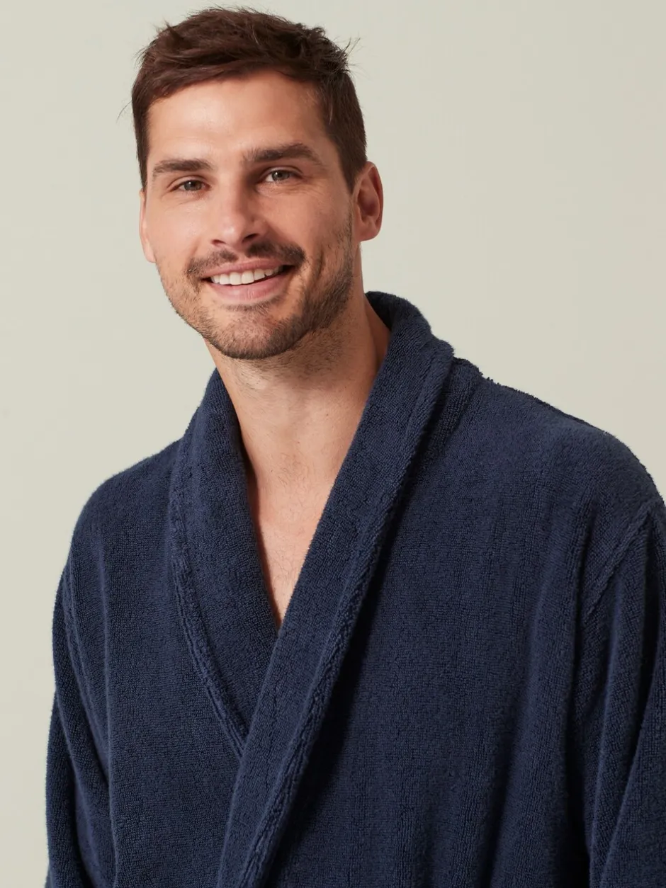 Loungewear|Kamerjassen En Badjassen|Next Donkerblauw - Katoenen kamerjas van badstof