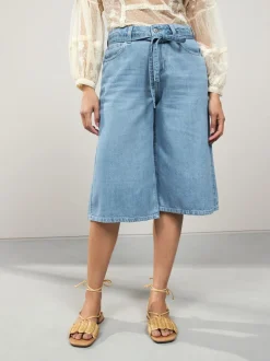 Shorts|Next - Lyocell Mix Denim shorts met stropdas Donkerblauw