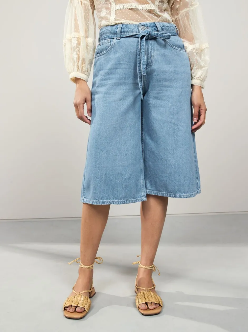 Shorts|Next - Lyocell Mix Denim shorts met stropdas Donkerblauw
