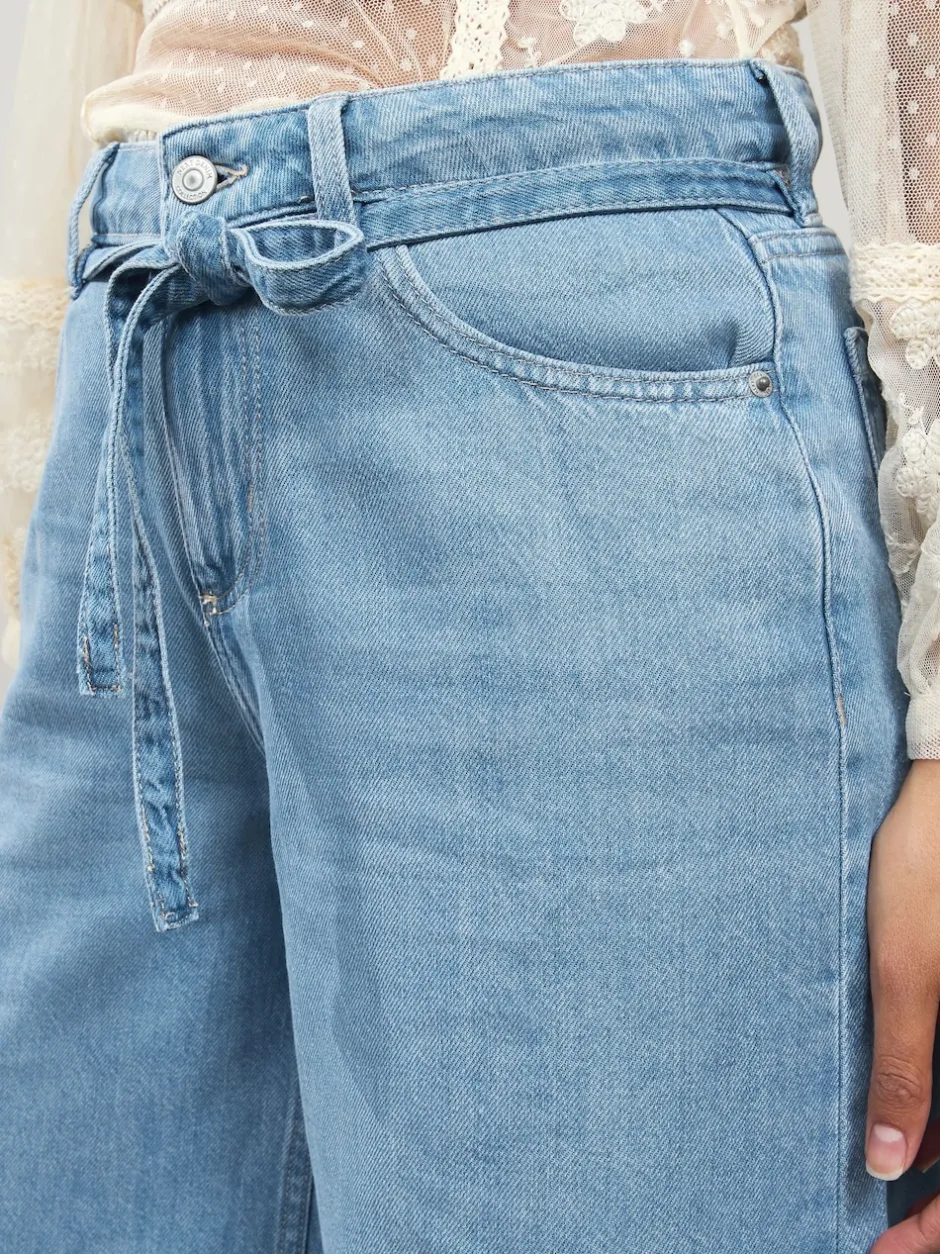 Shorts|Next - Lyocell Mix Denim shorts met stropdas Donkerblauw