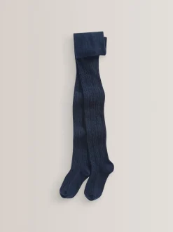 Sokken En Panty's|Sokken En Panty's|Next Donkerblauw - Maillot met hoog katoengehalte en kabelpatroon