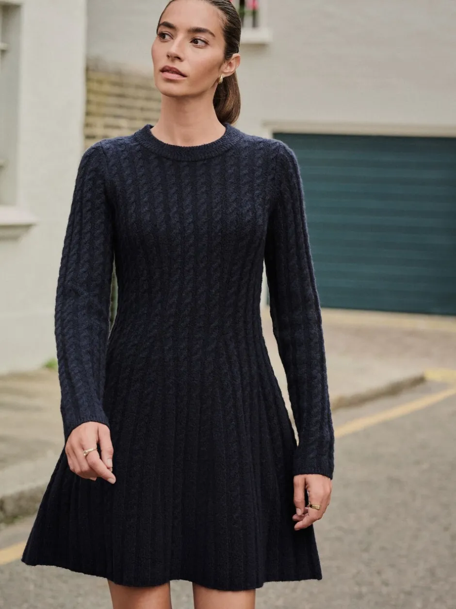 Gebreide Kleding|Jurken*Next - Mini-trui-jurk met kabelpatroon Donkerblauw
