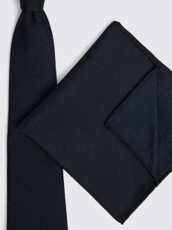 Stropdassen En Pochets*MOSS Donkerblauw - zijden half-effen stropdas
