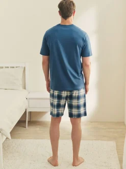 Pyjama's|Loungewear|Next - Motionflex behaaglijke pyjamaset met korte broek Donkerblauw